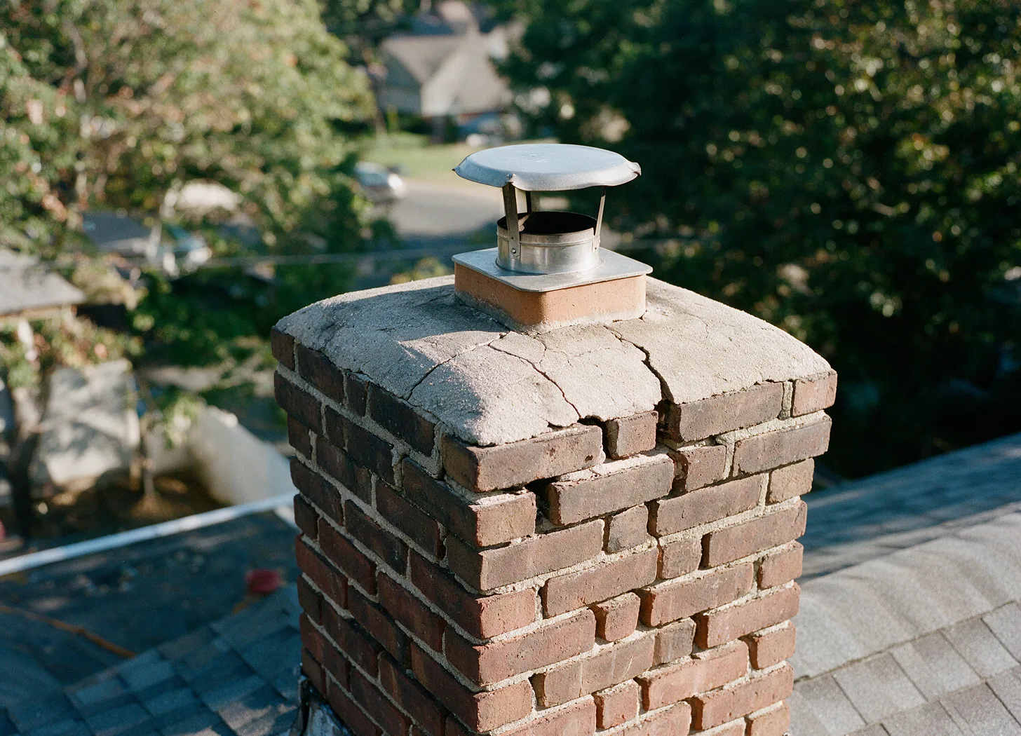 A cracked chimney crown