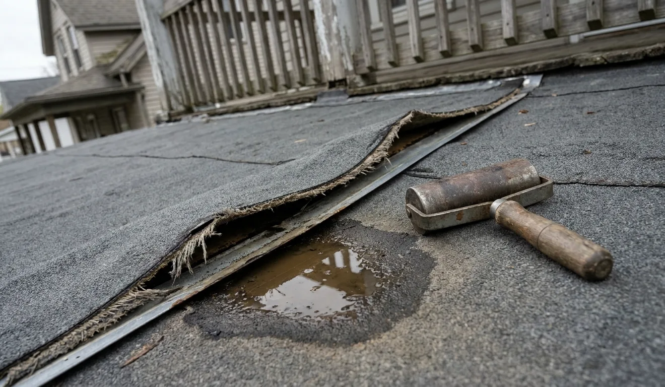 An open seam on a porch roof